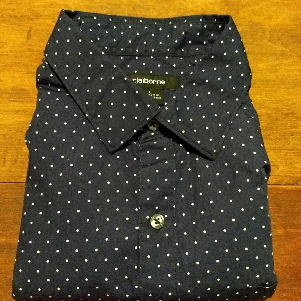 Claiborne navy polkadot button down